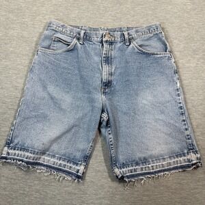 Wrangler Shorts Men 36 Blue Denim Cut Off Raw Hem 90s Y2K Style USA Fabric